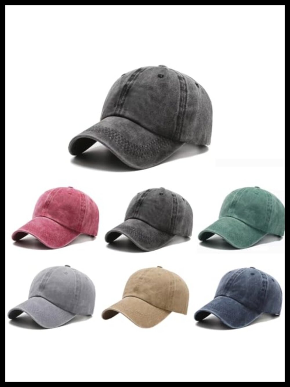 6 Pack Unisex Vintage Washed Cotton Baseball Cap Adjustable Ponytail Hat